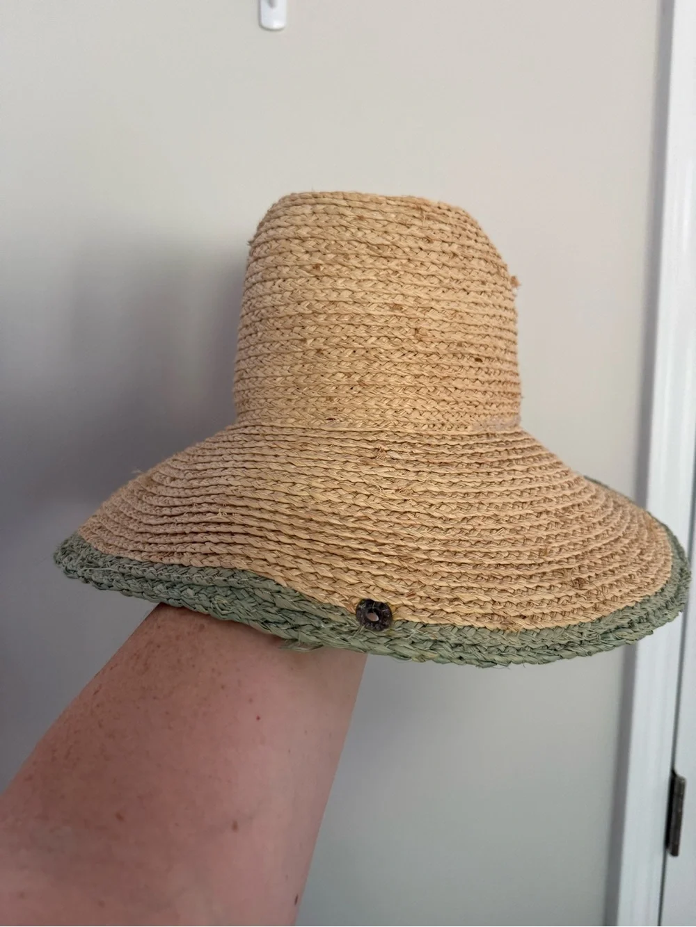 VIDA Natural Straw Hat with Sage Trim